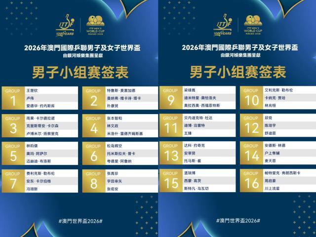 开云-世界杯男单抽签：王楚钦之外无人有把握小组出线